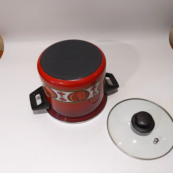 Vintage Red Enamel Soup Stock Pot Onion Pattern – European (Silit?) MCM 60s/70s - Picture 11 of 12